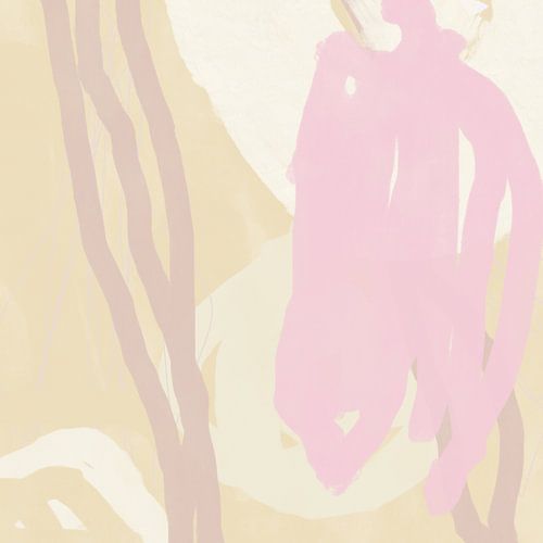 Abstract schilderij in pastelkleuren. Roze, geel, wit en beige.