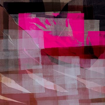 Modern abstract landscape in neon pink, purple, taupe. by Dina Dankers