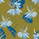 Vintage-Blüte. Blumen und Blätter in Retro-Kobaltblau und Senfgelb von Dina Dankers Miniaturansicht