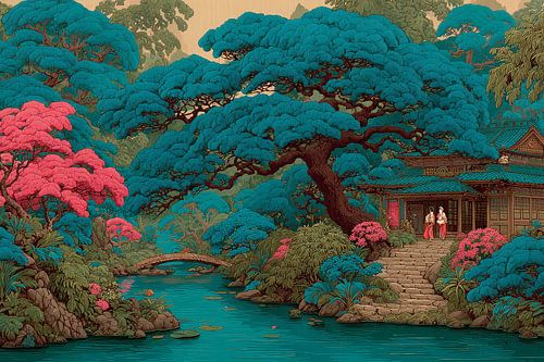 schilderachtig Japan geisha's in tuin