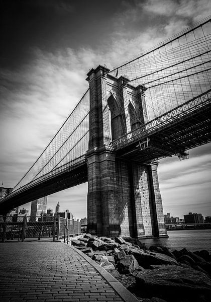 Brooklyn Bridge Tower and Cables, Black and White by Markus Gann