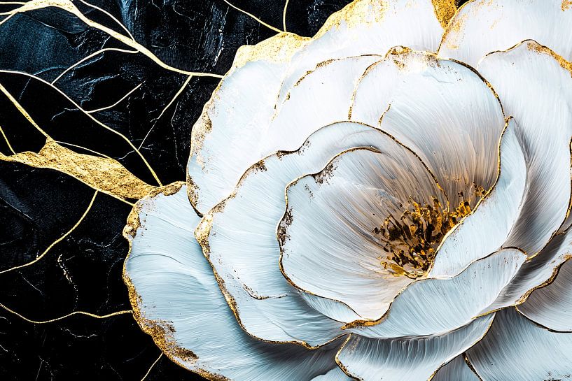 Witte roos met gouden details van Art & Soul Creations