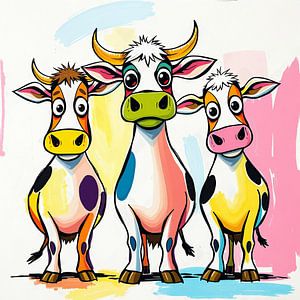 Bunte Kühe im Trio – Pop Art Urban Illustration