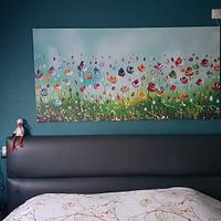 Klantfoto: Green Flowers van Gena Theheartofart, op canvas
