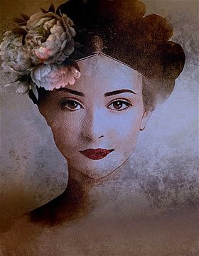 Vrouw in lila met bloem in het haar van Pieternel Fotografie en Digitale kunst