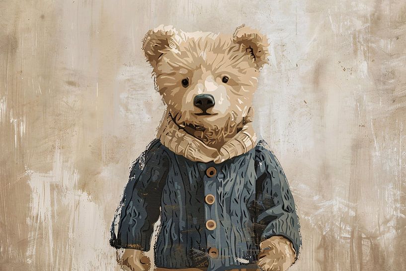 Bär im Pullover vor Vintage-Hintergrund von Imperial Art House