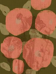 Bunte botanische Kunst in warmem Grün und Rosa. Wiesenblumen-Monotypien.