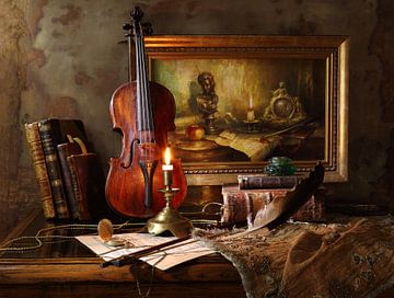 Stilleven met viool en het schilderen, Andrey Morozov van 1x