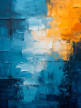 Harmonie van Blauw en Oranje: Abstracte Reflectie