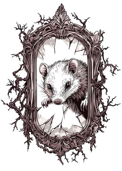 Un opossum brise le cadre d'un miroir par Pixelbull Design