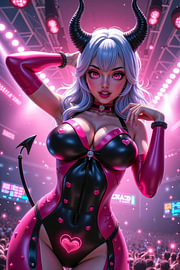 Dark Fantasy Anime Wandbild: VYNTARESSA – Sexy Anime Devil Girl auf einer Showbühne von INFERAURUM - Dark Fantasy Wall Art