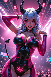Dark Fantasy Anime Cyberpunk Wall Art: VYNTARESSA – Sexy Anime Devil Girl on a Show Stage