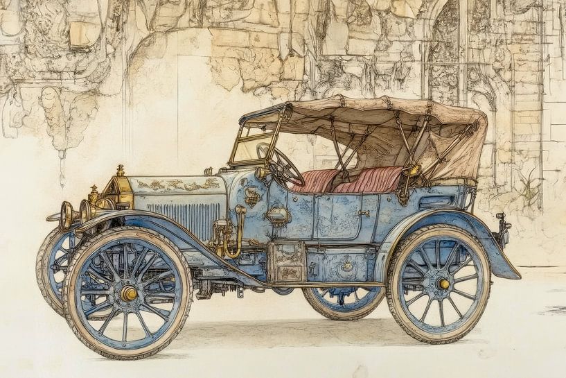 Detaillierte Zeichnung eines Oldtimers, Oldtimer, Cabrio -  von Peter Pen Zeichnungen und Gemälde