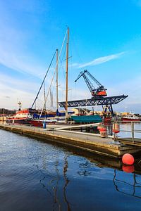 View to the city port of Rostock van Rico Ködder