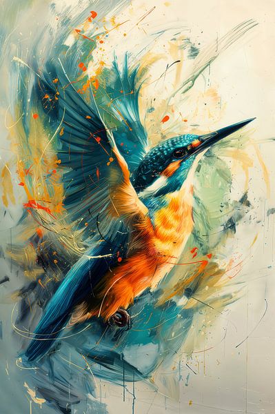 Wings of Fire - Abstract Kingfisher Artwork by Eva Lee
