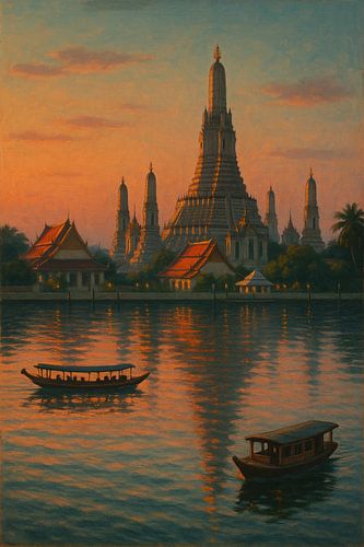 Bangkok schemering op de Chao Phraya rivier