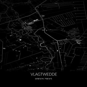 Schwarz-weiße Karte von Vlagtwedde, Groningen. von Rezona