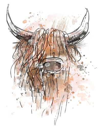 Work of art by Scottish Highlander - ink pen drawing coloured with watercolour by Emiel de Lange