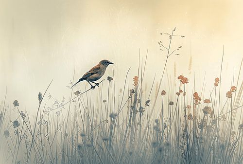 A Bird on Soft Grass