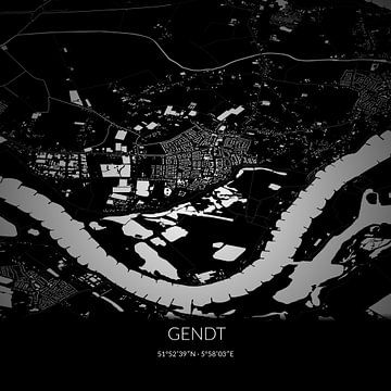 Schwarz-weiße Karte von Gendt, Gelderland. von Rezona