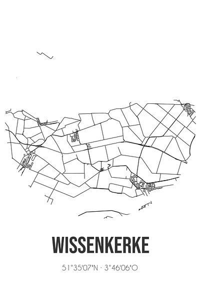 Wissenkerke (Zeeland) | Karte | Schwarz und weiß von Ortsdrucke