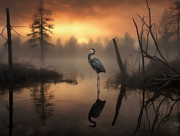 Heron Reflection by Ellen Reografie