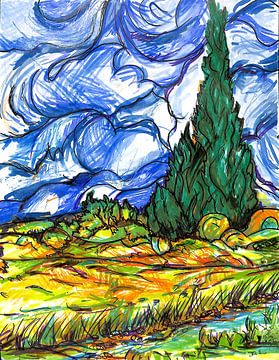 Der Zypressenbaum. Inspiration Vincent van Gogh ( 1 ) von Ineke de Rijk
