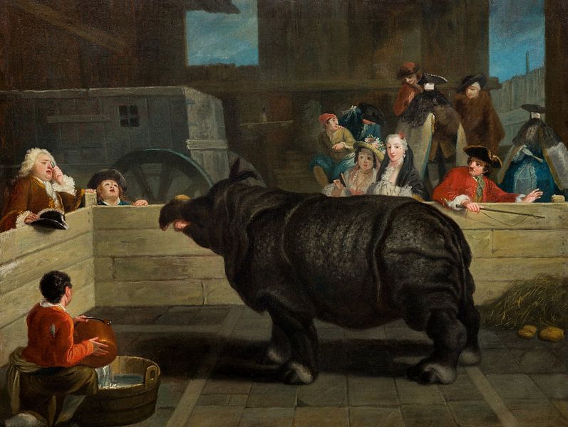 De neushoorn (Clara in omheining, met kar), anoniem (1751) van Meesterlijcke Meesters