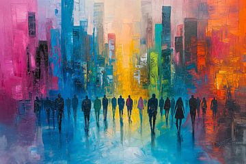 abstract painting with people in the city by Animaflora PicsStock