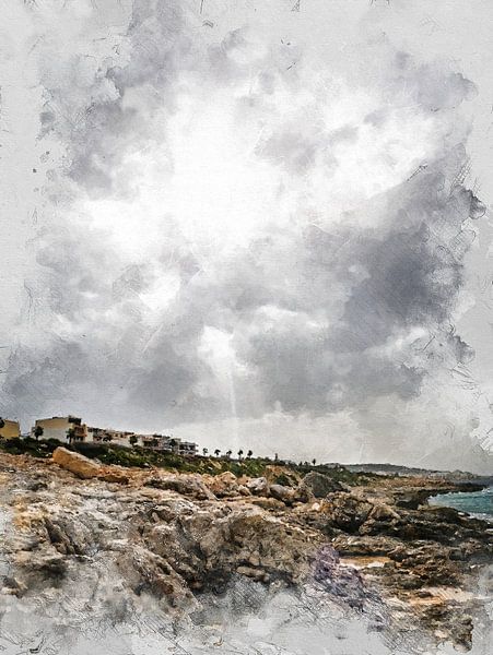 Malta Bugibba stad aquarel schilderij #malta van JBJart Justyna Jaszke