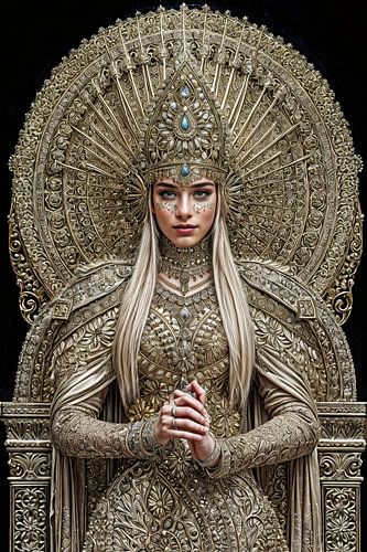 spiritueel beeld Godin op troon