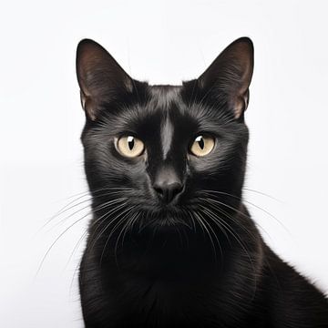 Schwarze Katze Porträt weißer Hintergrund von TheXclusive Art