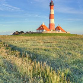 Westerheversand lighthouse in the evening sun by Michael Valjak