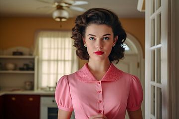 mooie jaren 50 huisvrouw die een roze jurk draagt in retro stijl van Animaflora PicsStock