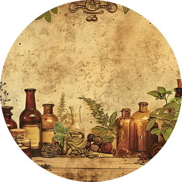 Antieke apotheek met glazen flessen en kruiden van Imperial Art House