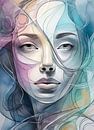 Abstract vrouwenportret in pasteltinten van Kees van den Burg thumbnail