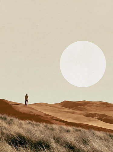 Alleen onder een witte zon, digitale collage