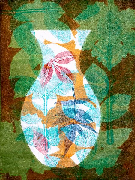 Vase avec motif de feuilles bleues par Lida Bruinen