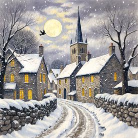 Wintermond über dem Dorf von Jutta Maria Pusl