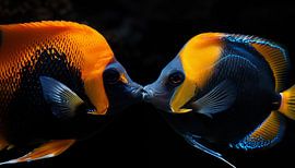 Kissing fish tropical yellow-black colourful panorama