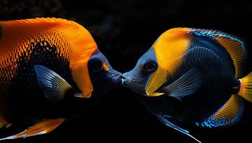 Poisson embrasseur tropical jaune-noir panorama coloré sur TheXclusive Art