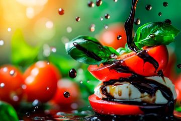 Toren van verse tomaat, mozzarella en basilicum van Poster Art Shop