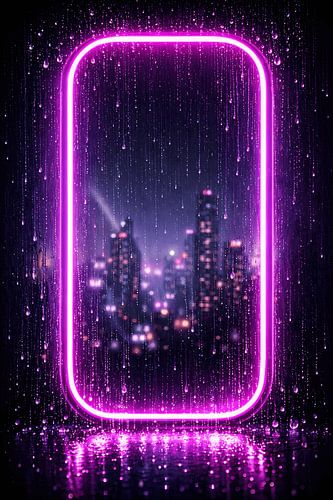 Neon Frame City Rain Synthwave