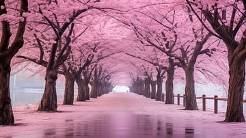 Row of trees, row of blossoming cherry trees in the park, spring by Animaflora PicsStock