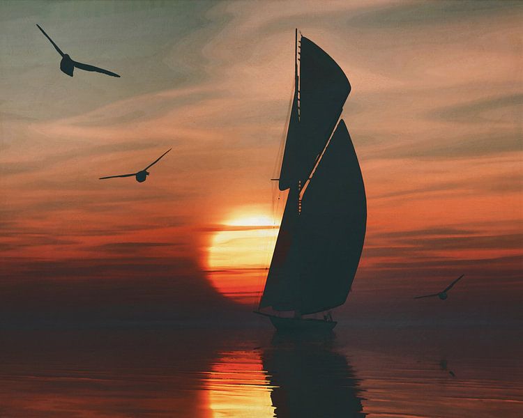 Segelboot bei Sonnenuntergang 4 von Jan Keteleer