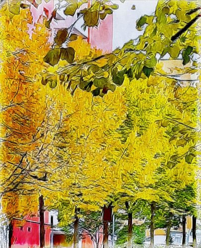 Herfstkleuring Perugia Straat Oliepastel Effect 1