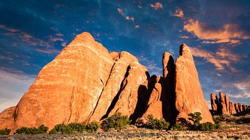 Sandstone rocks with storm clouds in Arches National Park Utah USA by Dieter Walther