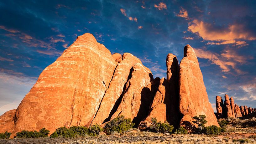 Sandstone rocks with storm clouds in Arches National Park Utah USA by Dieter Walther