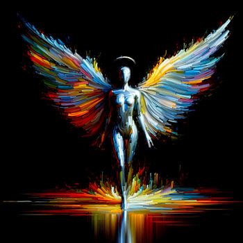 Strahlende weibliche Engelgestalt in Farben