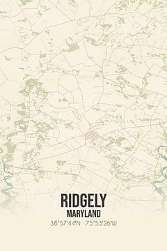 Vintage landkaart van Ridgely (Maryland), USA. van MijnStadsPoster
